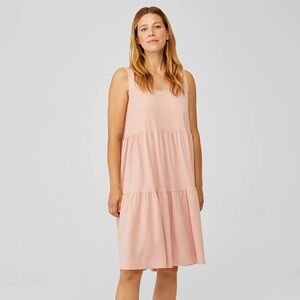 EILEEN FISHER PINK FINE JERSEY TIERED SLEEVELESS STRETCH DRESS / SIZE MEDIUM